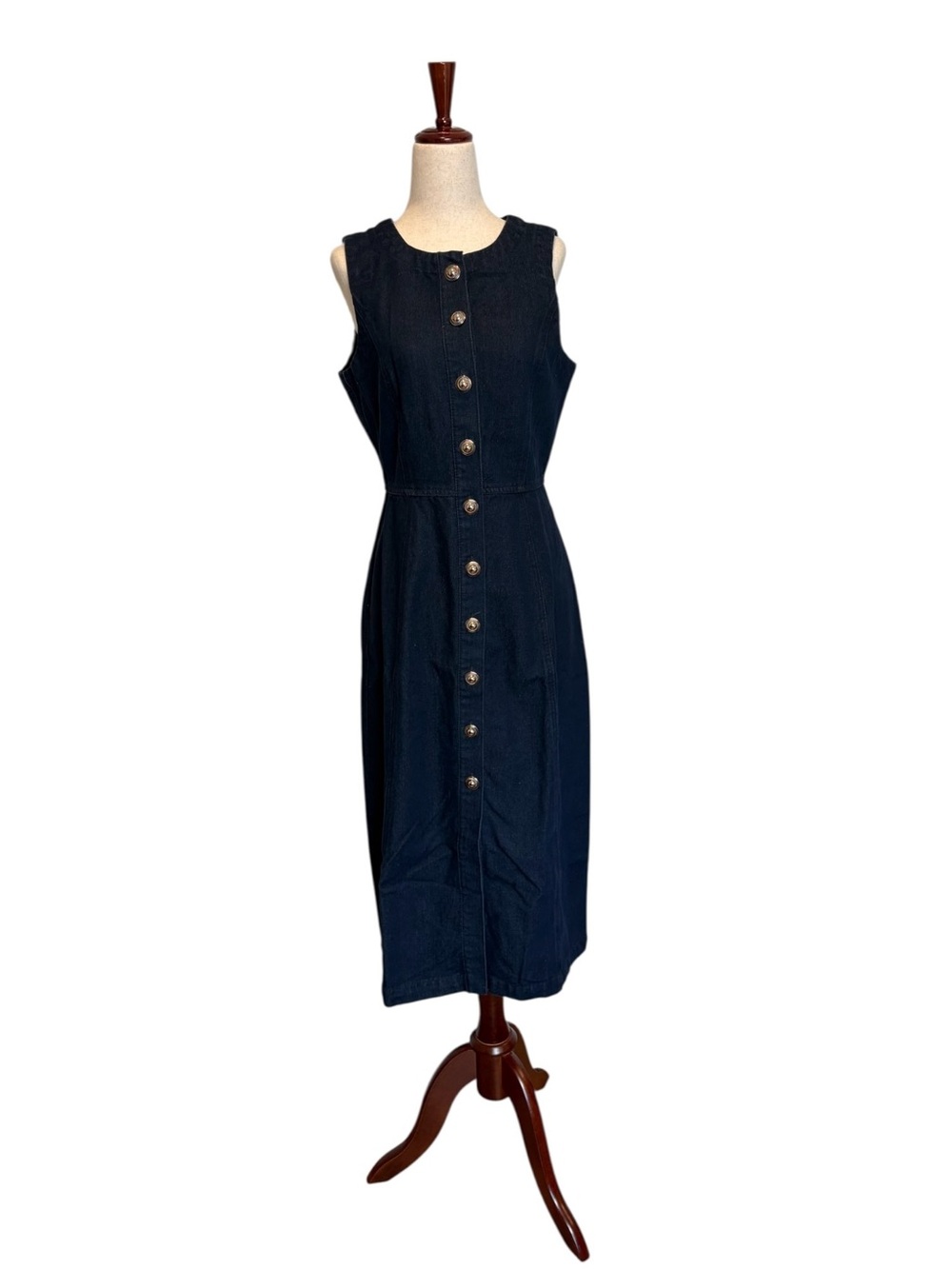Studio Denim Maxi Dress Sleeveless Button Down in Dark Denim Sm Med Lg - Boutiqu - Picture 4 of 10
